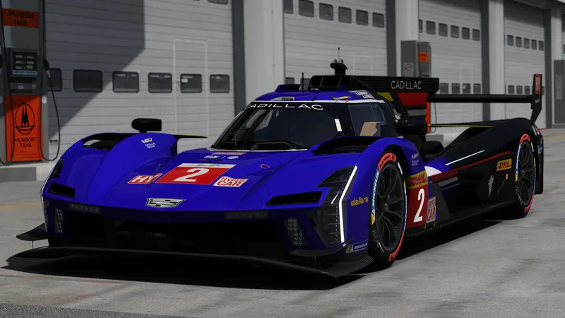 Cadillac LMDh prototype race car, front three-quarter studio view